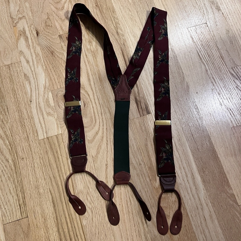 Vintage Polo Ralph Lauren Suspenders Braces Heritage Duck Hunt Print USA